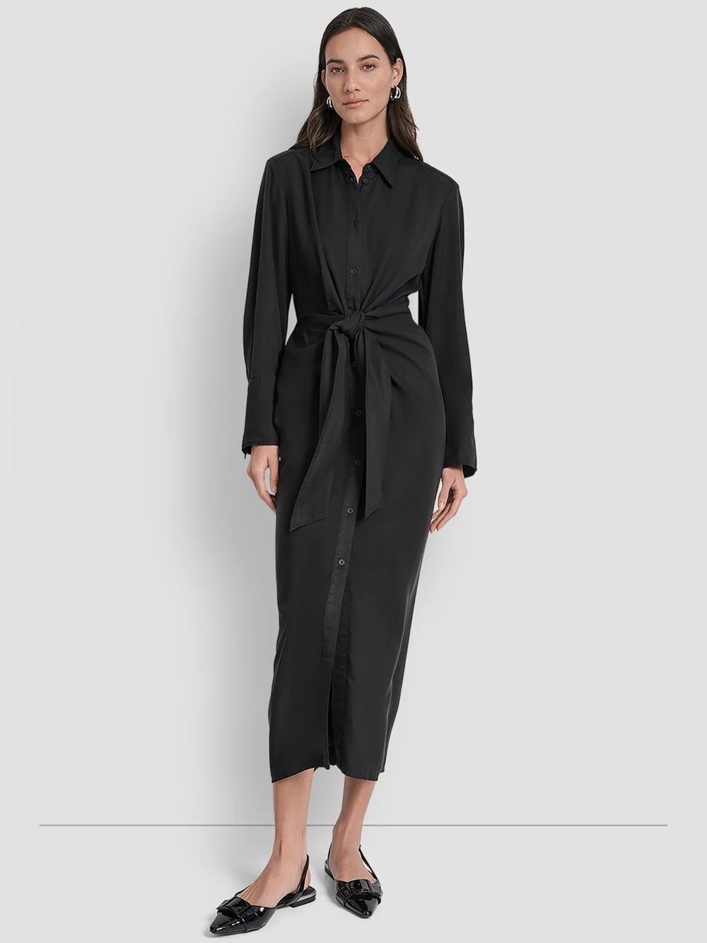 DKNY garment dye long sleeve button front collared shirt dress in black - S nwt